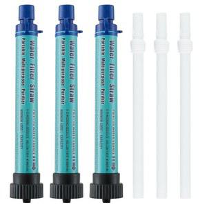 [미국배송] 3팩 물 필터 빨대 야외용 휴대용 개인용 정수기 생존 장비 및 하이킹 캠핑 여행용 장비와 비상 블루