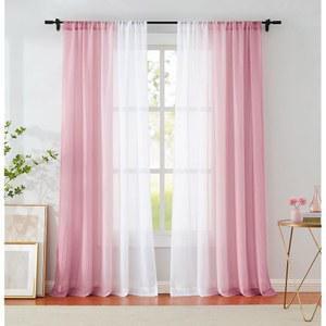 으깬 쉬폰 시어 커튼 84인치 거실 침실 장식용 조명 필터링, 방, 정원, 마당, 막대 포켓, 핑크색이 보이지 않는 그라디언트 크링클 패널 2종 세트