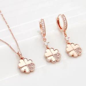 [미니아트]14K GOLD 패션 데일리 네잎클로버 큐빅 쥬얼리 세트 귀걸이 + 목걸이 45cm 선물추천