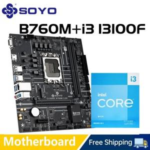 SOYO 클래식 B760M 마더보드, 인텔 코어 i3 13100F CPU 프로세서 세트, 듀얼 채널 DDR4 게이밍 데스크탑 PC