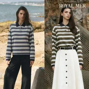 로얄메르 QUATRE 스트라이프 카라셔츠 브라운 M