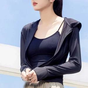 슬림팟 얇은 후드 집업 트레이닝복 긴팔 크롭 스포츠여자헬스복 여름캠핑