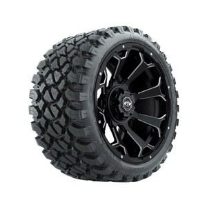 GTW 15인치 골프 카트 휠 및 타이어 콤보 | 23x10-R15 노매드 올 터레인 레이디얼 타이어의 매트 블랙 레이븐 4종 세트(매트 블랙)