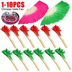 공연 무대 너슬 부채 춤 무용 댄스 실크 접이식 컬러풀 베일 댄싱 팬 대나무 소품 여성 밸리 코스튬 홈 데코 1 10개