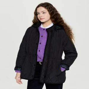 헤지스 여성 25FW 롱 후드 퀼팅 점퍼 블랙 HSJU5DC92BK