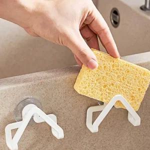 흡착식 수세미 걸이 정리 물빠짐 거치대 2P 정리대 정리대 스펀지걸이 세척솔 타올걸이 납작