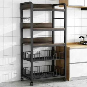 이동식 전자렌지수납장 다층 부엌 조미료 밥솥 선반 3단 선반 -  64x40x93cm 흑호두