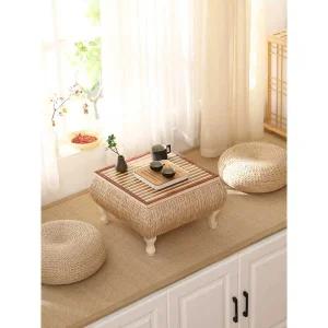다도테이블 방석 세트 라탄 등나무 발코니 낮은 좌탁 테이블 - S사이즈 + 방석 2개