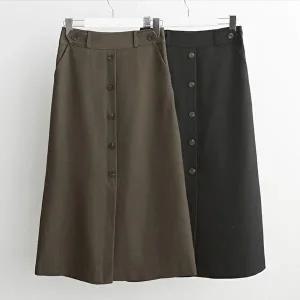 [옷자락]여성 A라인 버튼 롱스커트 앞트임 밴딩 오피스 정장스커트