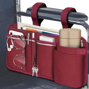 컵 홀더가 있는 핀팩 휠체어 사이드 수납 가방, 펜 슬롯이 팔걸이 액세서리 파우치, 파워 워커, 롤레이터, 시니어용 반사 스트립 - 버건디