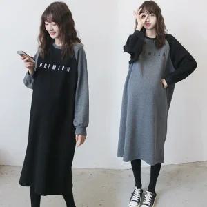 Ardez 임산부 가을 겨울 기모 롱 맨투맨 원피스 루즈핏 대형 사이즈 임부복