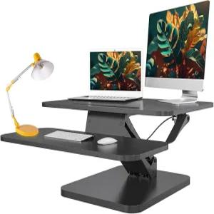 높이조절 스탠딩 데스크 컨버터 듀얼 모니터용 각도조절 노트북 책상 사무실 업무용 편리한 사용 이동식 높낮이 조절 가능 서서일하기 최적화된 기능성 테이블