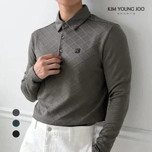 김영주스포츠 남성 기모 카라티셔츠 스판 긴팔티 골프 등산 데일리티 KRMT6109