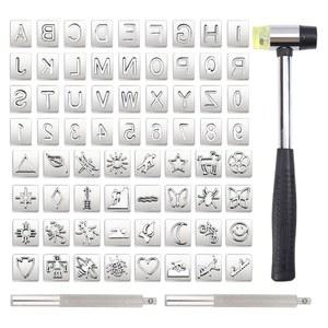 글로블랜드 71종 가죽 도장 도구 68종 펀치 2종과 공예 작업용 조각 망치 1종이 포함된 문자 번호 및 곤충 동물 패턴