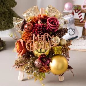 /플라워트리 크리스마스 이젤 미니트리 엔틱골드로즈 28cm 장식