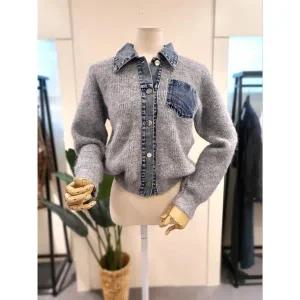 [대구백화점] [미스칸트]데님 배색 니트 가디건 그레이(KEJKPA01GR)