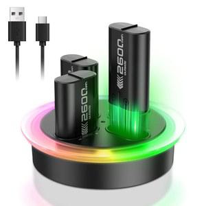 Xbox One/Xbox Series X|S용 ELUTENG 충전식 배터리 팩, Xbox 컨트롤러 LED 표시등 배터리 충전기 스테이션 도크 4개, Xbox One S/One X/Elite, 블랙