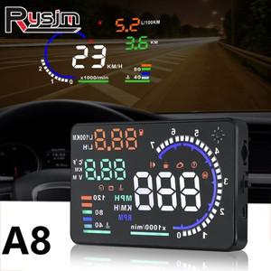 냉각수 탱크자동차 프로젝터 앞 유리 과속 경보 5.5 인치 A8 HUD 디스플레이 ODB2 헤드업 속도계 타코미터