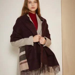 [닥스](강남점)DBMU5F731D2 [숄가디건][DAKS MUFFLER]버건디 체크 캐시미어100% 양면 숄 겸용 포켓 머플러