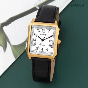 정품 스타샵 카시오 MTP-B190GL-7B 클래식 복고풍 스퀘어 화이트 다이얼 남자 가죽 시계 c167