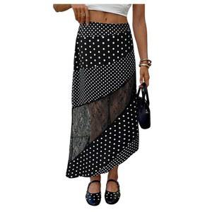 베르두사 여성 폴카 도트 스커트 레이스 비대칭 하이웨이스트 우아한 미디
