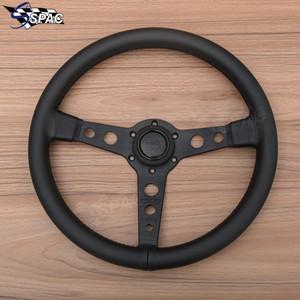 14인치 JDM 모모 블랙 에디션 스티어링 휠 350mm 가죽 레이싱 스포츠