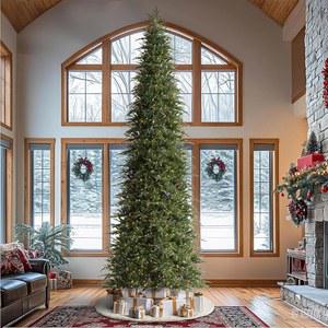 글리츠홈 15피트 프 이트 인조 크리스마스 트리 1500 따뜻한 흰색/다색 LED 조명이 있는 래디언트 에버그린 전나무 9 기능 리모컨 금속 힌지 및 접이식 베이스가 슬림 간단한