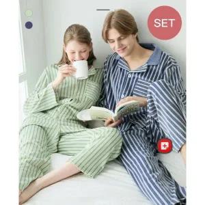 [애니바디](광주신세계)공용 밍크극세사 9부 파자마세트_스트라이프 ANJS25N61