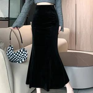 [예쎄오피스] (예쎄) 벨벳 융기모 밴딩 머메이드 스커트(S4WSK002A)