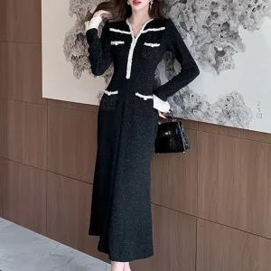 [예쎄오피스] (예쎄) 반짝이 벨벳 탈부착 소매 롱 원피스(S4WOP007A)