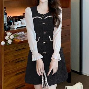 [예쎄오피스] (예쎄) 시스루소매 글리터 벨벳 원피스(S4WOP024A)