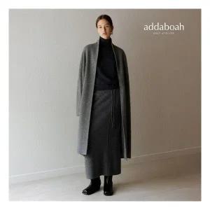 애드아 25FW 라쿤울 블렌디드 이중직 벨티드 니트맥시코트 304248