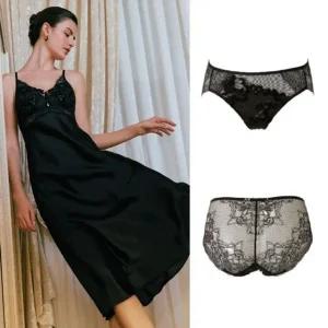[갤러리아] 사틴소재와 벨벳 플로럴 자수가 돋보이는 풀슬립망사팬티(FS0463PT0463S BK)