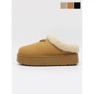 [하프클럽/]스웨이드 통굽 털슬리퍼 5cm