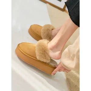 [하프클럽/]퍼트리밍 통굽 털슬리퍼 4cm