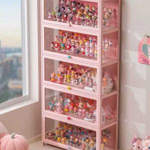 릴 투명 인형 피규어 핑크 3도어 진열장 보관함 케이스