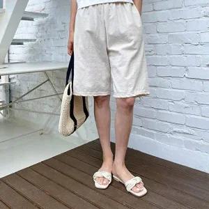 [옷자락]여성용 무지 코튼 린넨 하프밴드 반바지