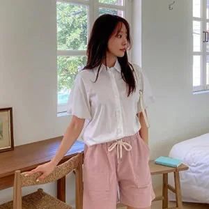 [옷자락]여성 린넨 코튼 허리밴딩 반바지