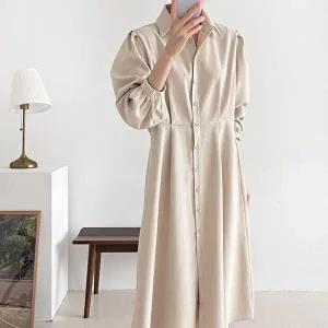 [옷자락]여자 핀턱 셔츠원피스 가을하객 퍼프 투웨이 롱원피스