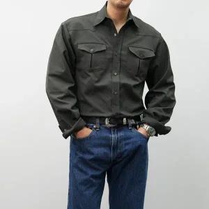 [옷자락]남자 머슬핏 아메카지 투포켓 카라넥 가을긴팔 셔츠