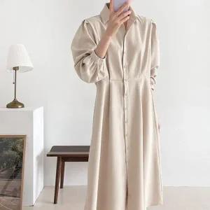 [옷자락]여자 핀턱 셔츠원피스 가을하객 퍼프 투웨이 롱원피스