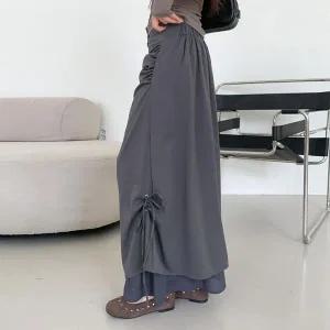 [하프클럽/]여성 레이어드 스트링 셔링 롱 스커트 힙무드