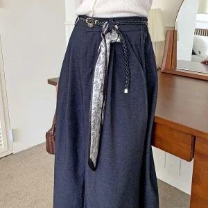 [하프클럽/]여성용 데님 롱 스커트 뒷밴딩 스카프벨트 스타일