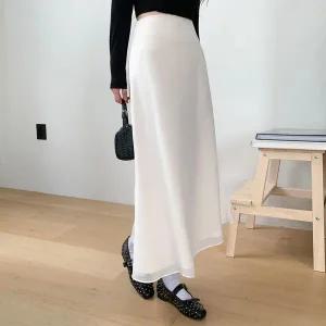 [하프클럽/]여성용 일상 찰랑이 시스루 레이어드 롱 치마