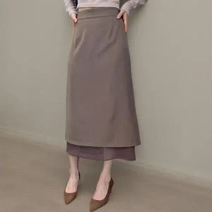 [하프클럽/]여성 데일리 쉬폰 레이어드 A라인 롱스커트