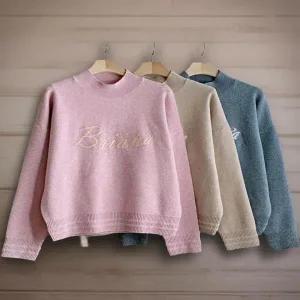 [하프클럽/]여성 블링 레터링 긴팔 니트 반목 루즈핏 비즈