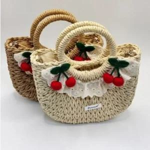 휴양지 가방 체리 토트백 여름 프릴 여성 라탄백 (49MBX)