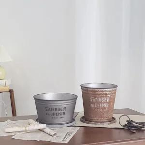 피클레온 양철 스타일 낮은 원통 화분 (중) 26x15cm미니 대형 중형 거실 베란다 가드닝 플라스틱 인테리어