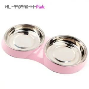 (부명)슈퍼 더블 캣 보울 M (ML990990) - 핑크반려동물식기 애묘쌍 2구 스텐 고양이밥그릇 애완 식기