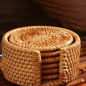 컵받침 라탄 티코스터 원형 컵 받침대 M10923 라탄컵받침 우드코스터 커피홀더 원형홀더